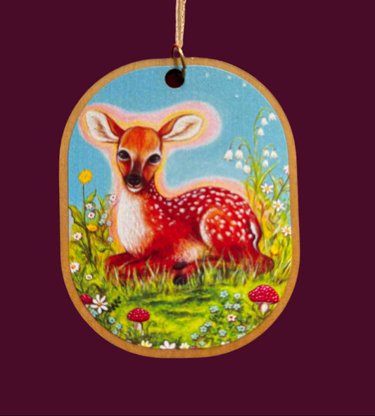 Little Deer, wooden tag,pendant,altar piece