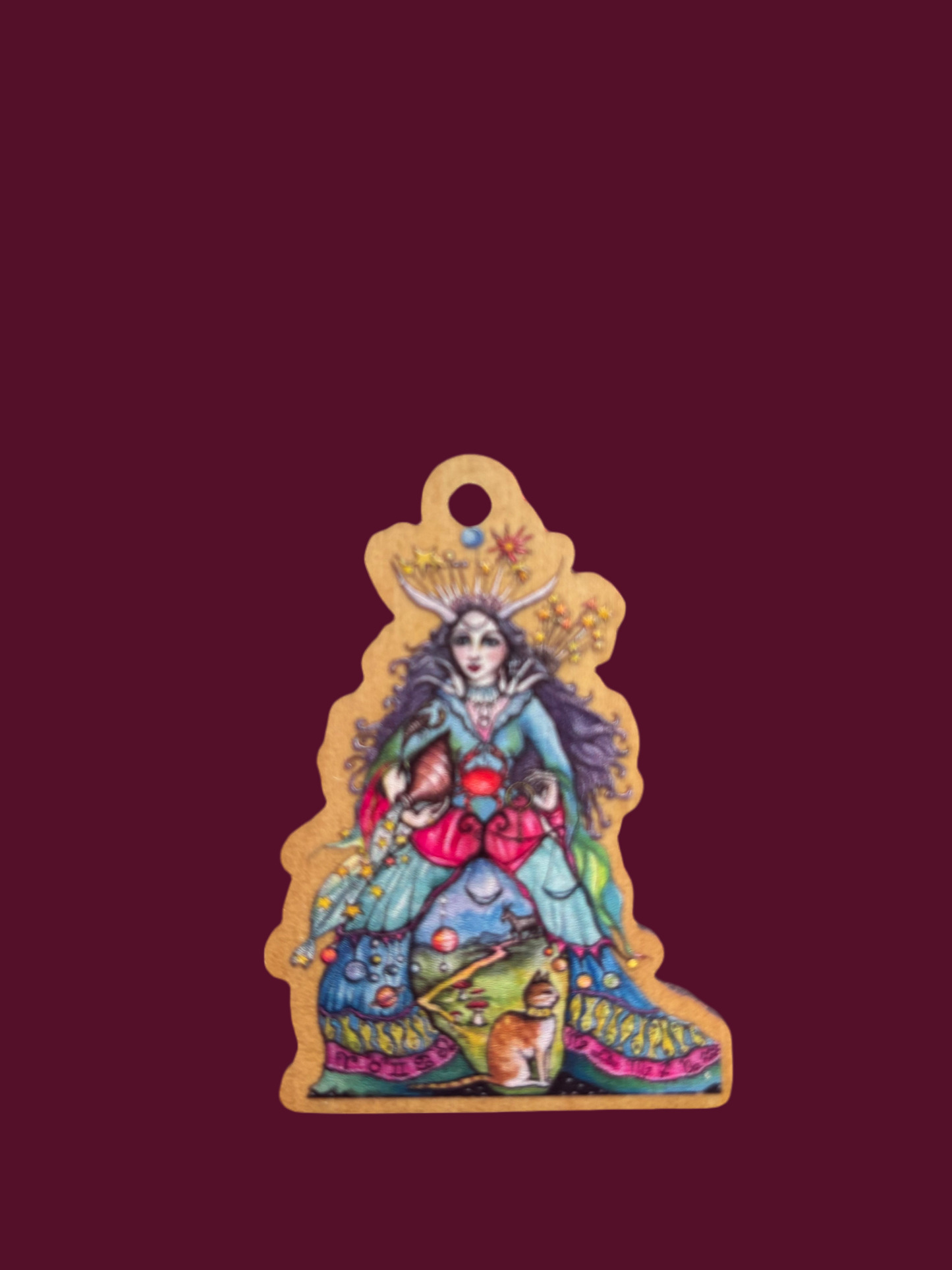 Astrology Queen, wooden tag,pendant,altar piece