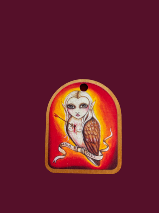 Little Harpy ,wooden tag,pendant,altar piece