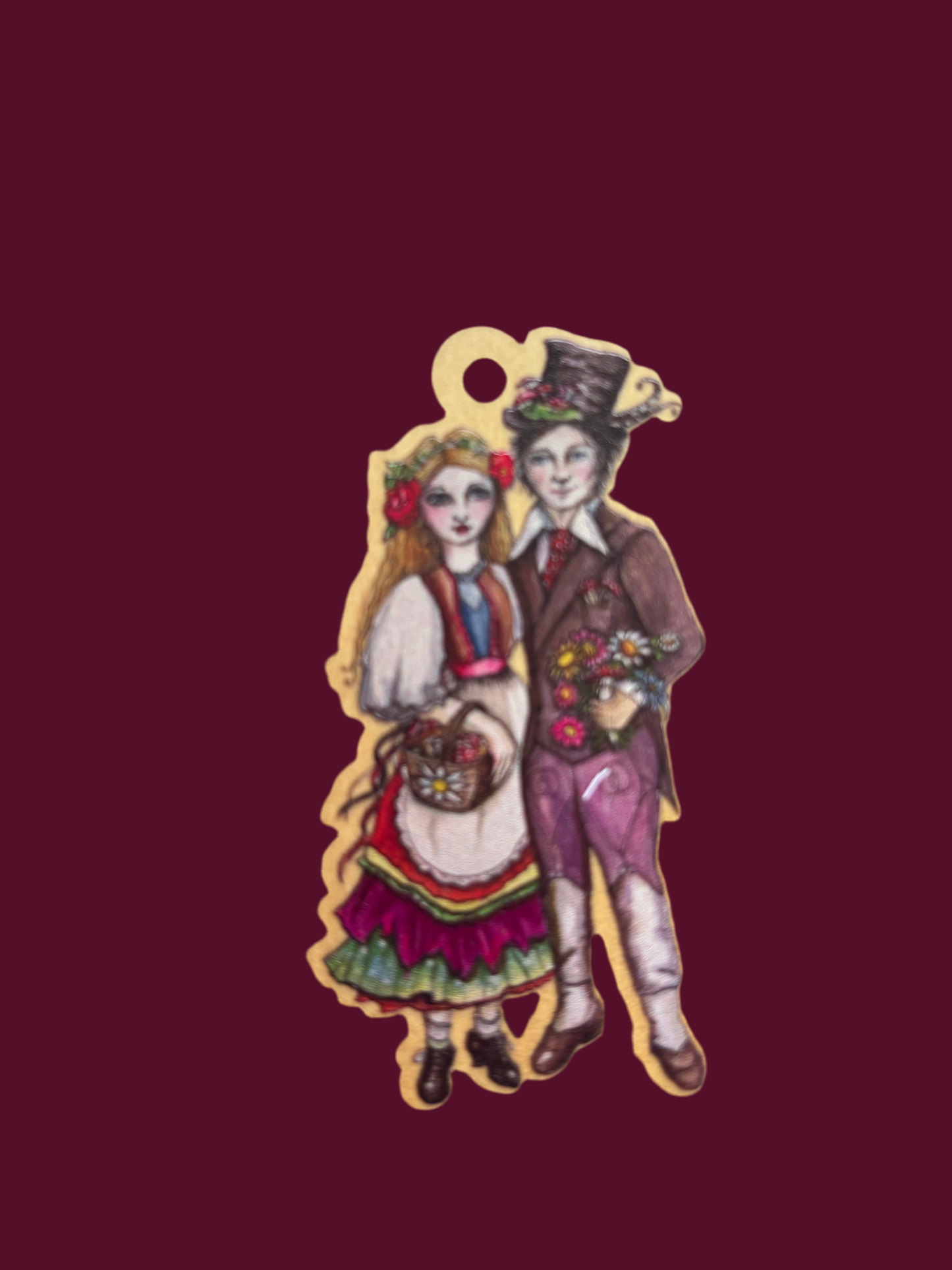 Gypsy Love couple, wooden tag,pendant,altar piece