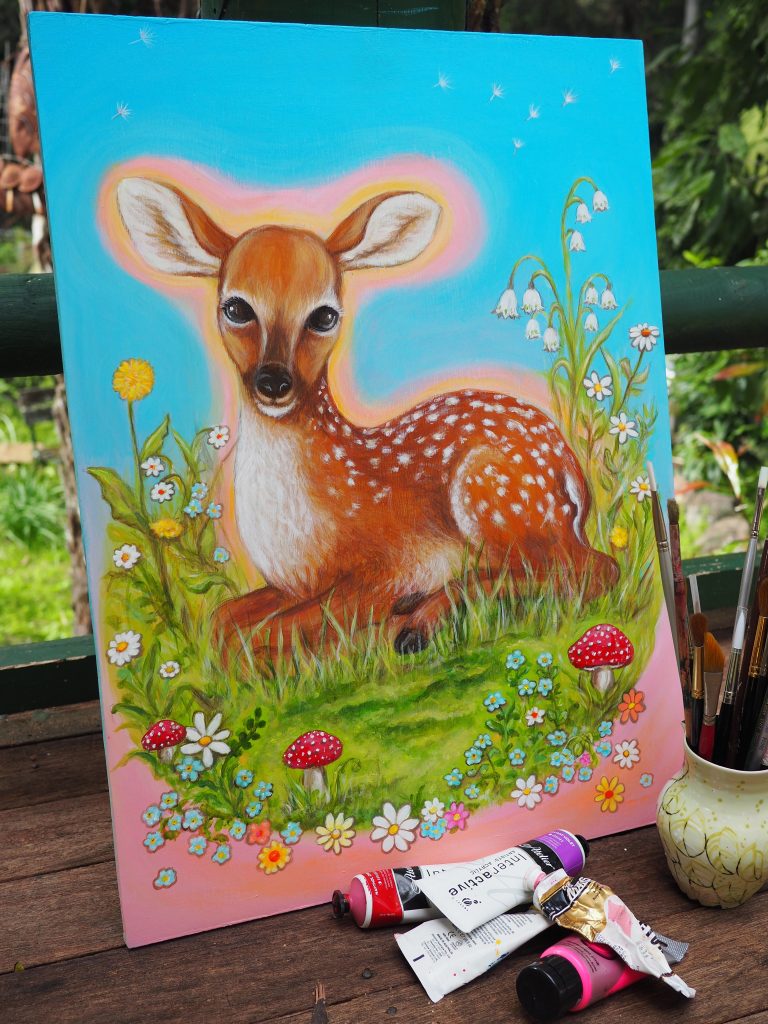 Hand-painted little fawn by Sharon McLeod
