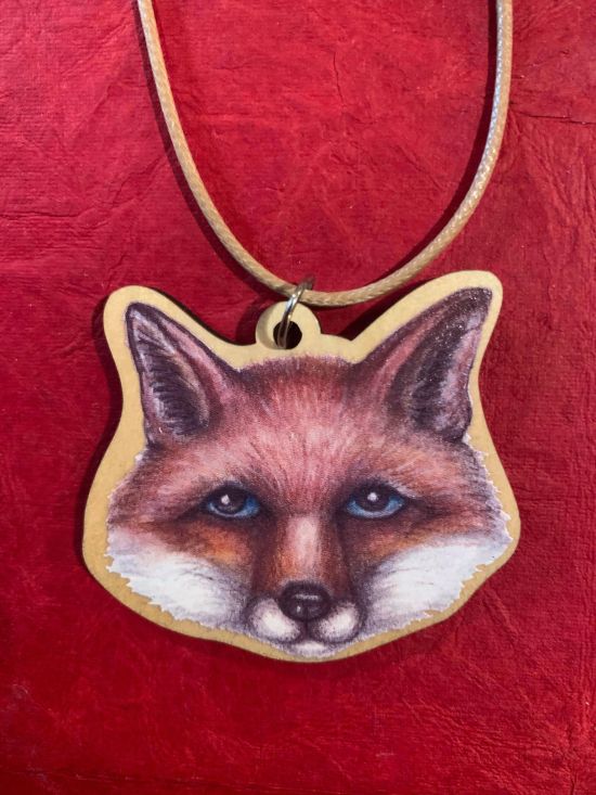fox wooden art pendant