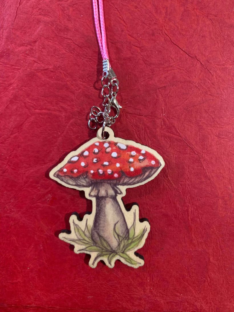mushroom wooden art pendant
