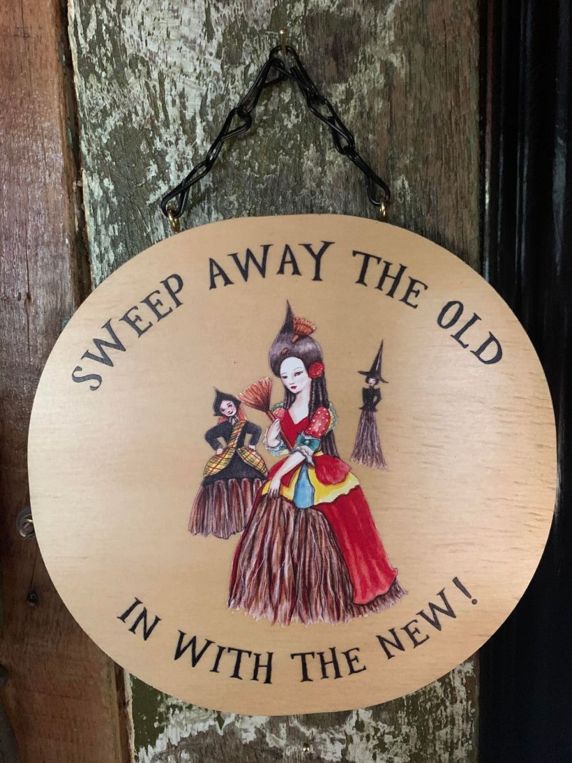 “Sweep Away The Old” Wooden Wall Hanging
